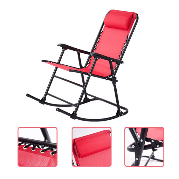Arlmont & Co. Outdoor Patio Headrest Folding Zero Gravity Rocking Chair